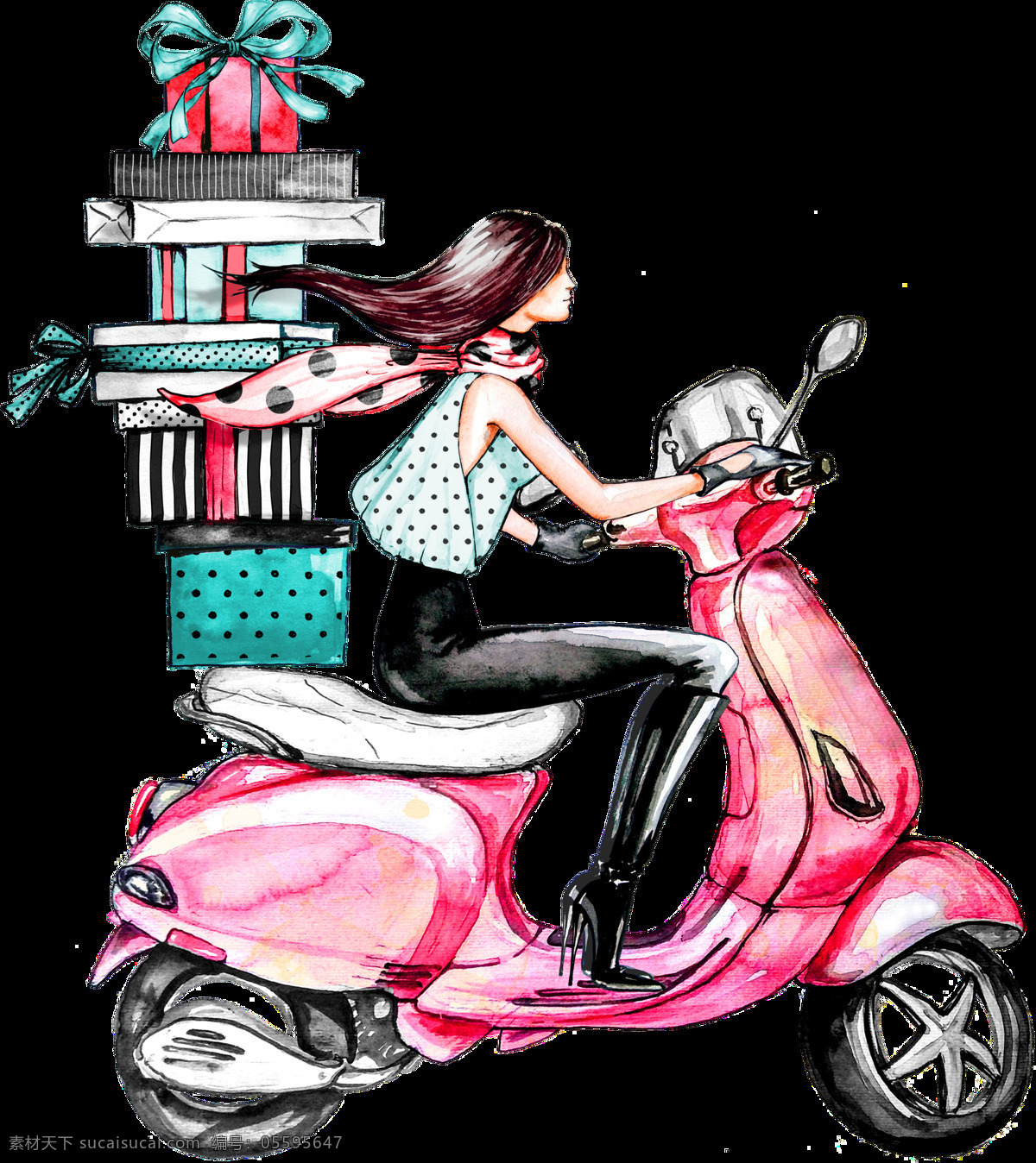 卡通 骑 摩托车 女孩 元素 礼物