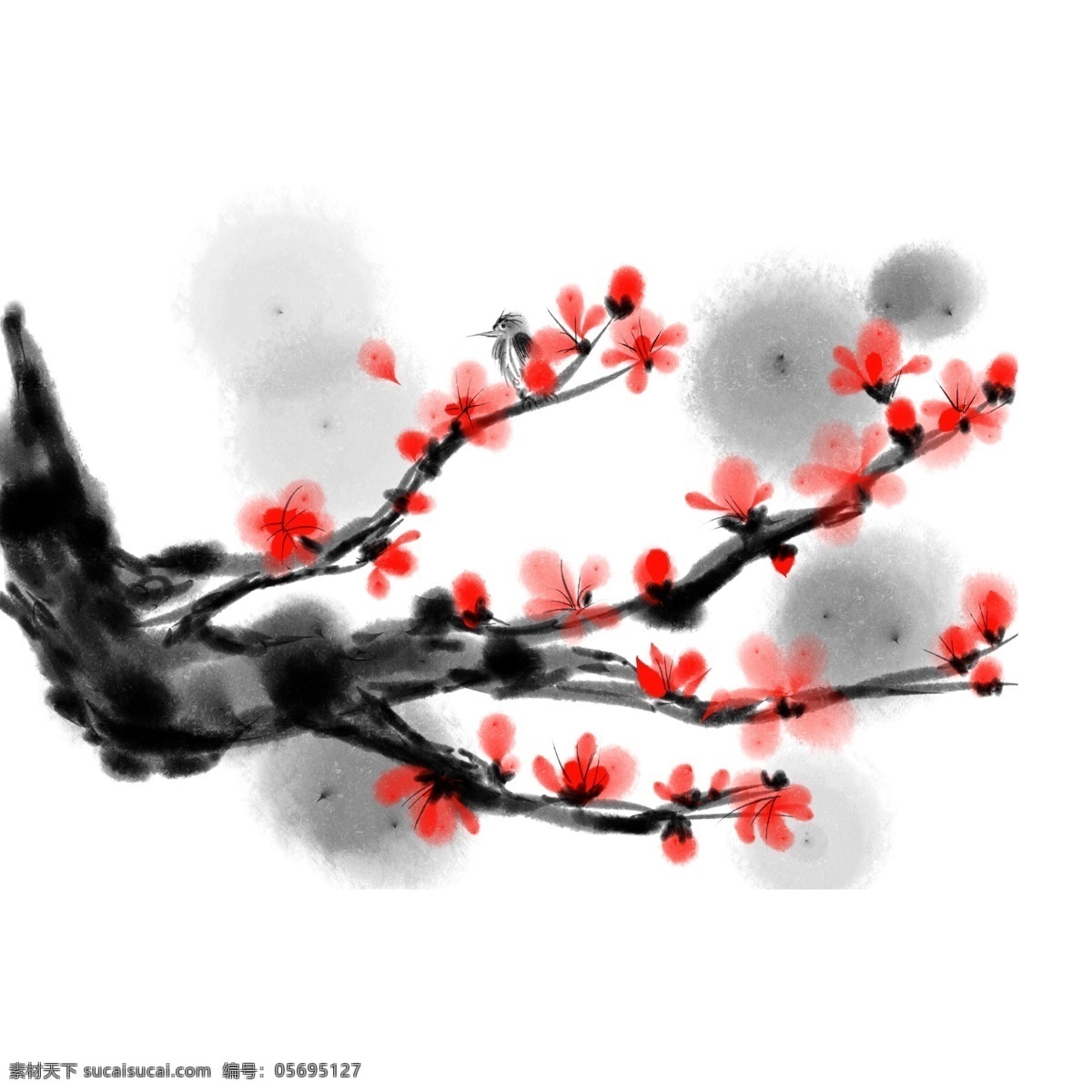 水墨 桃花 手绘 插画 红色的桃花 黑色的树枝 漂亮的桃花 手绘桃花 卡通桃花 桃花装饰 水墨桃花