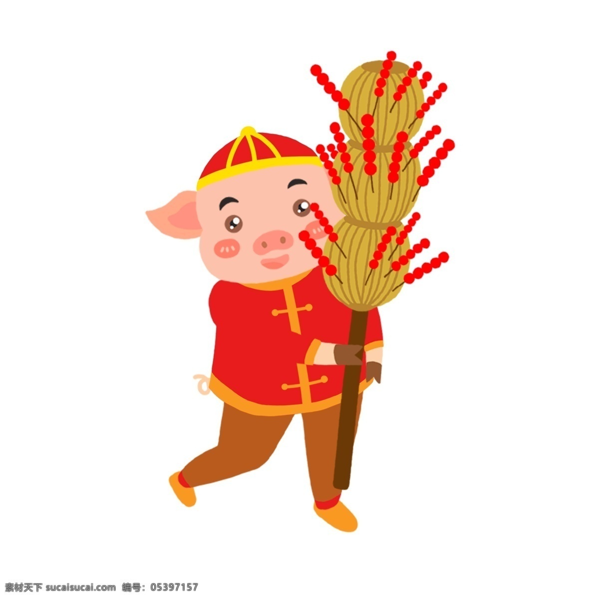 卖 冰糖葫芦 小 猪 形象 卡通 复古 喜庆 可爱 小猪 欢乐 寓意 买卖