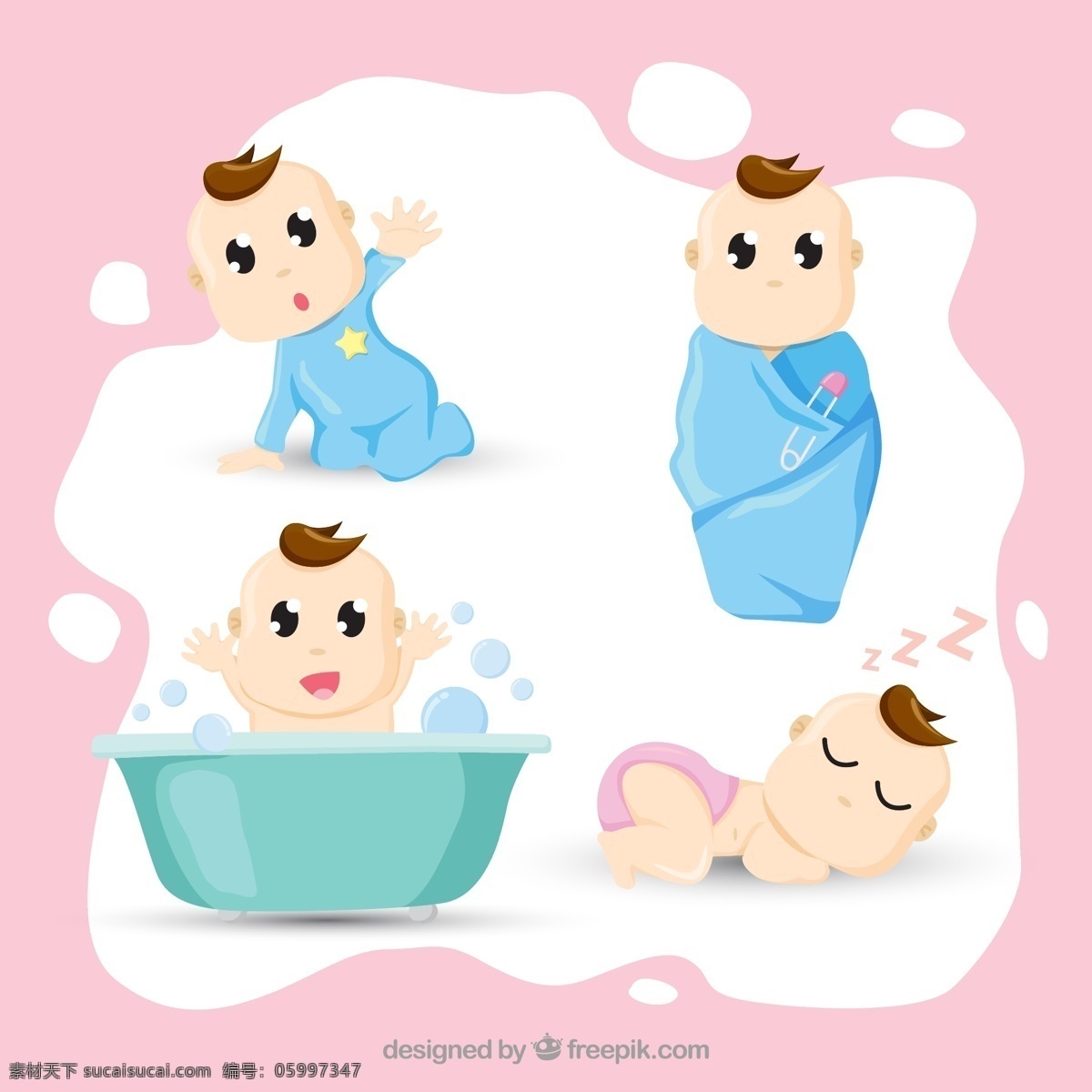 可爱的宝宝 背景 宝贝 沐浴 卡通 快乐 可爱 儿童 庆典 婴儿 插图 淋浴 客厅 美观 集 尿布 微笑 蹒跚学步 性格开朗 小