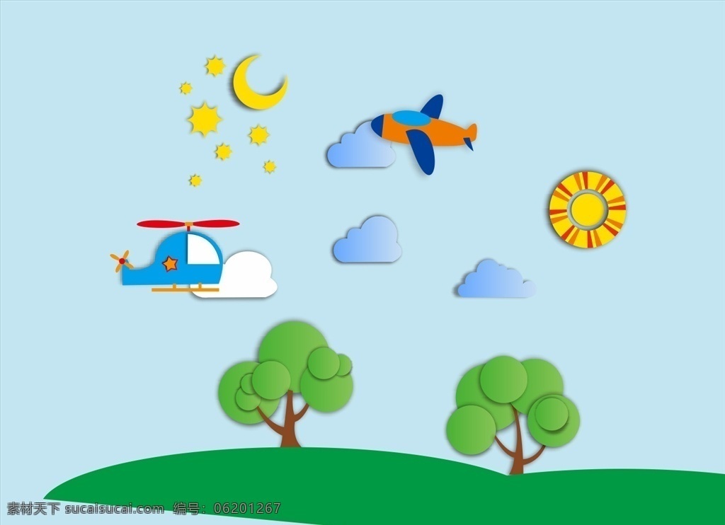 幼儿园背景墙 幼儿园 卡通背景墙 卡通绿树 卡通飞机 卡通墙画 卡通设计