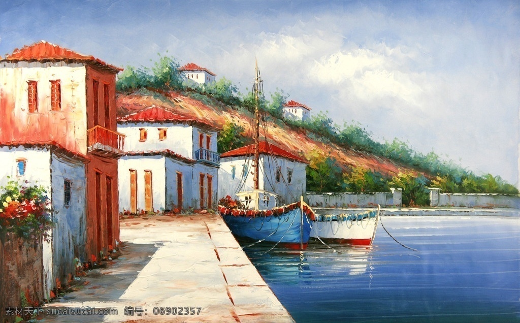 油画 风景 海边风景 地中海风情 手绘油画 地中海 欧美油画 西方油画 文化艺术 绘画书法