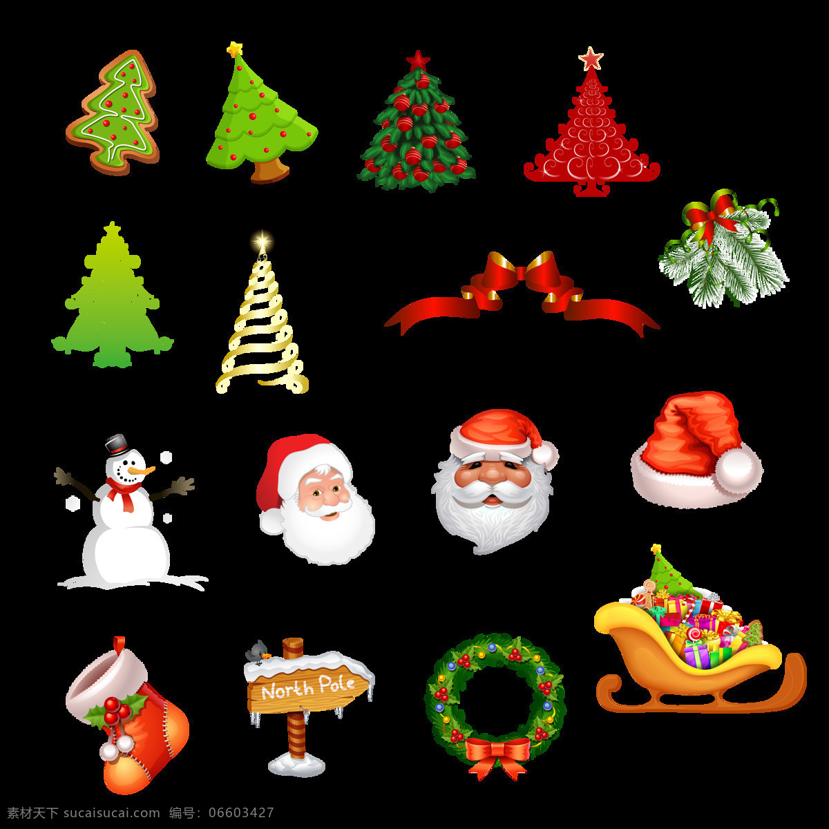 各种 圣诞树 圣诞 装饰 元素 卡通 圣诞老人 帽子 袜子 雪人 圣诞装饰
