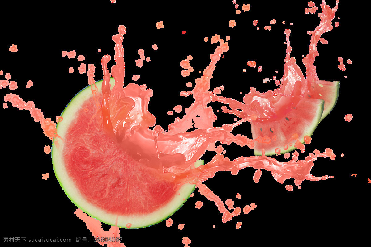 西瓜汁 飞溅 果汁 水果 夏季 png格式