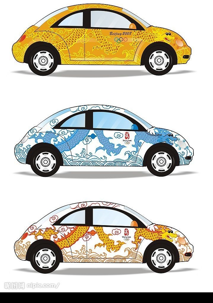 甲壳虫 汽车 传统 元素 龙 汽车设计 传统元素 祥云 青花瓷 其他设计 矢量图库
