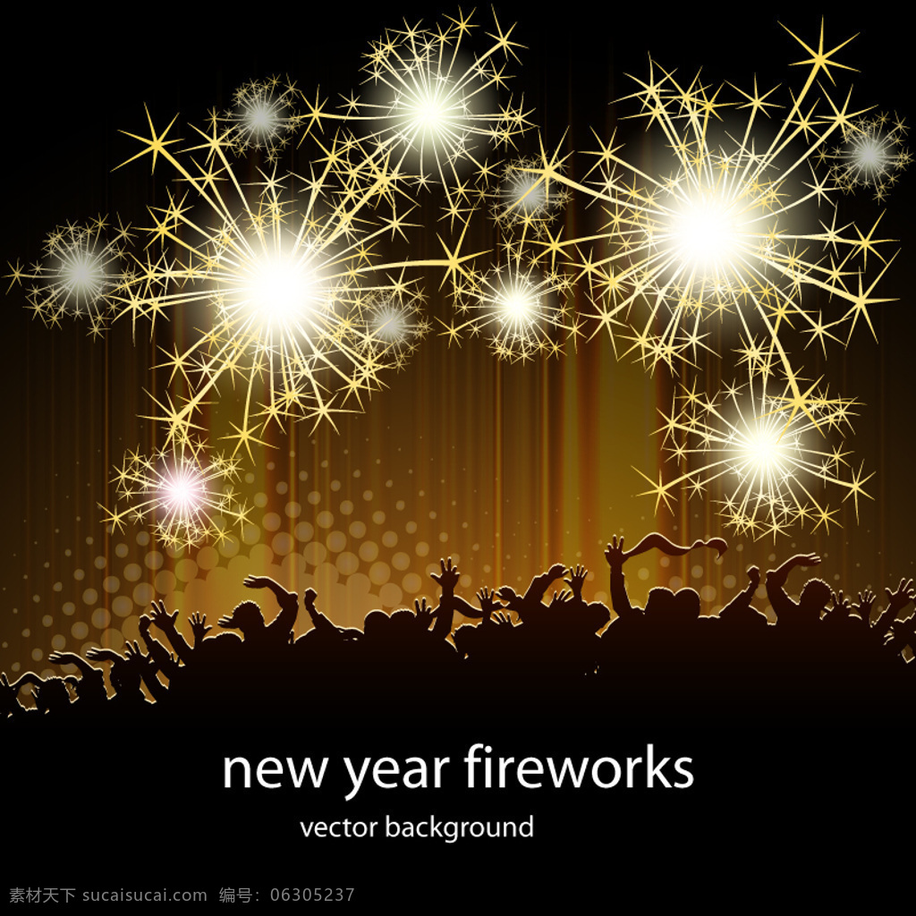欢乐 新年 烟火 矢量 光晕 欢呼 剪影 人群 矢量图 烟花 焰火 沸腾 光焰
