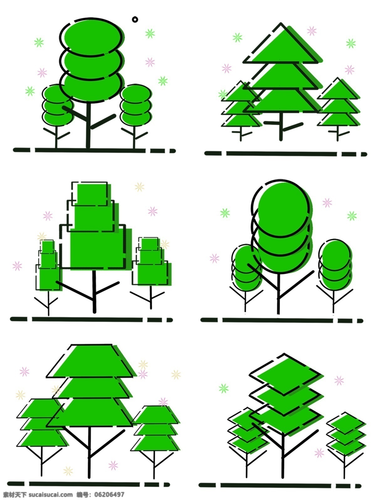 mbe 风格 特色 创意 几何图形 树木 元素 绿色 绿树 几何 创意几何