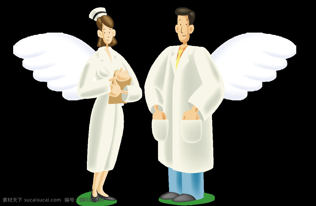 手绘 天使 宝贝 元素 翅膀 爱心 医生 护士 png元素 免抠元素 透明元素