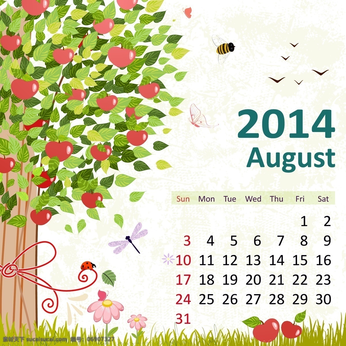 2014 八月 花 日历 矢量 花卉 矢量节日 节日素材 其他节日