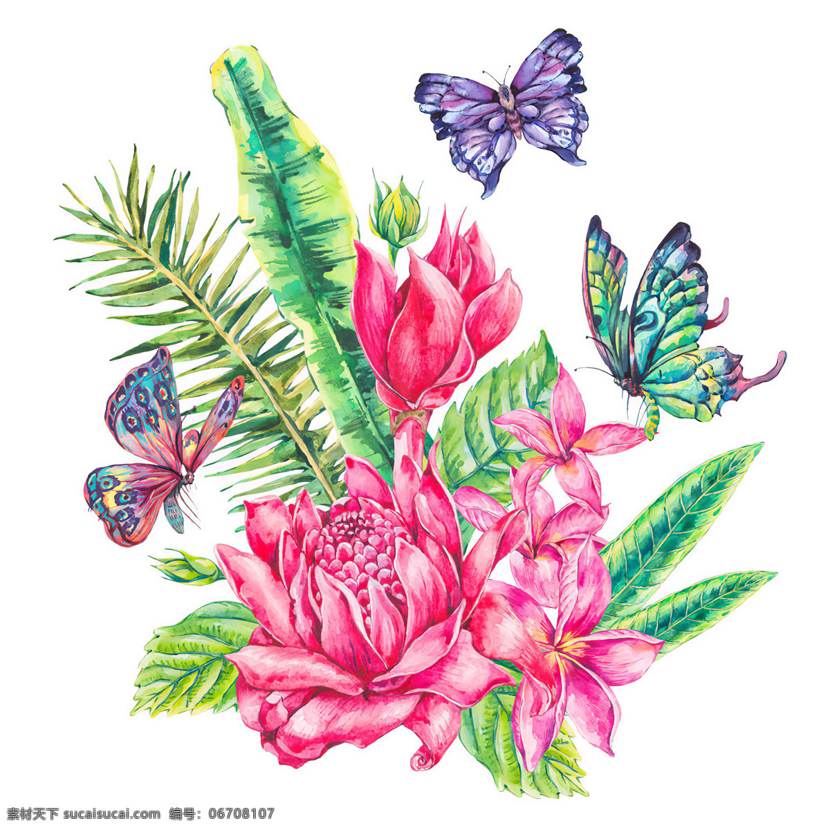 蝴蝶花卉 手绘花 花朵 花卉 数码印花 玫瑰花 叶子女装花型 花 小碎花 小花