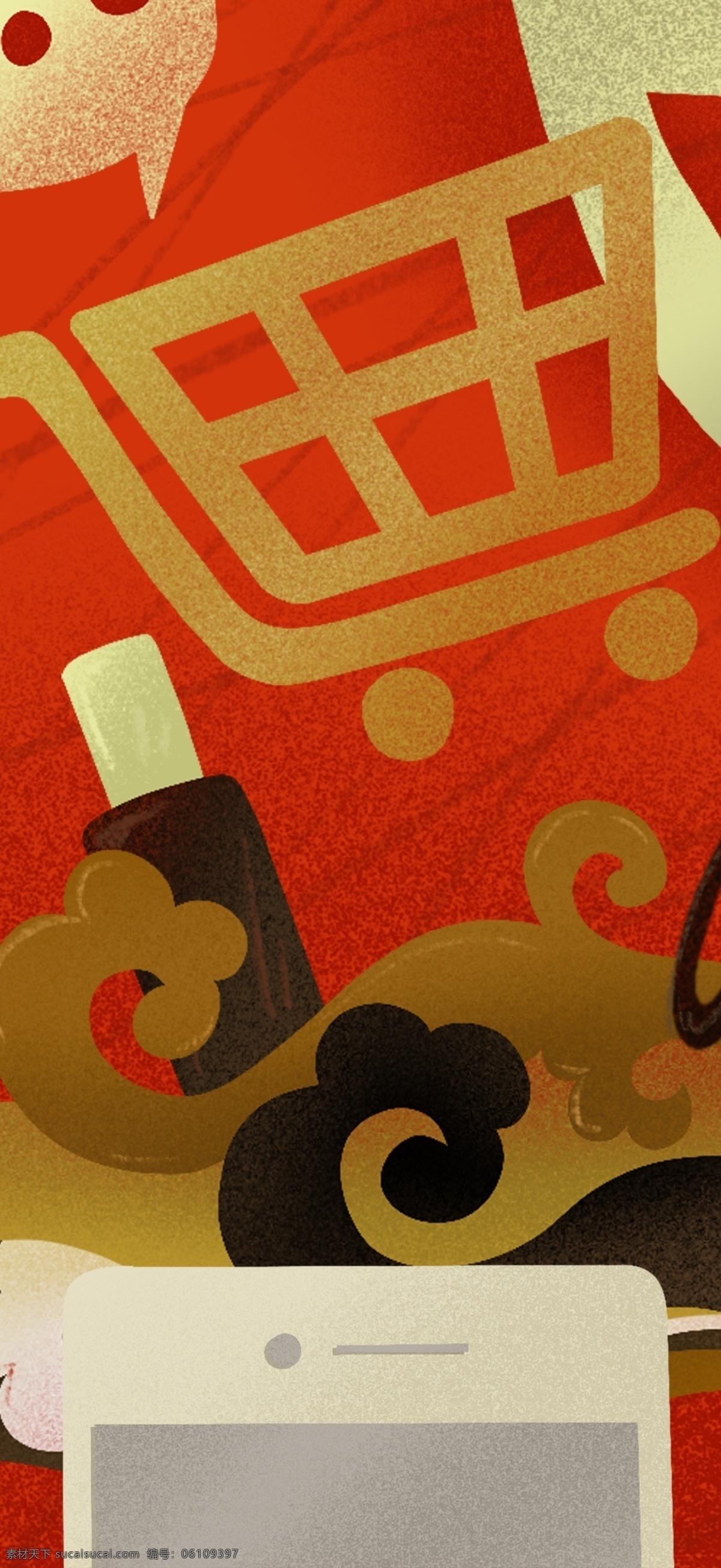 双十 中国 风 祥云 购物 渐变 插画 双十一 红色 手机 11月 中国风 复古红 购物车 原创 插图 手机配图 微信配图 公众号配图 微博配图 背景 壁纸 banner 配 图 电商配图