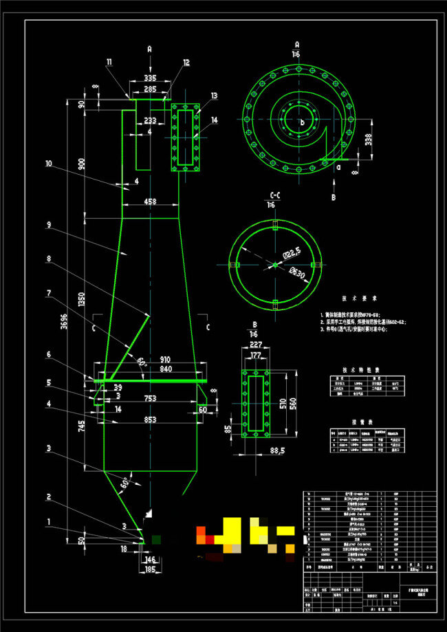 标准型 扩散式 旋风 除尘器 cad 机械 图纸 机械图纸素材 机械模具 机械设计素材 图纸素材 cad图纸 dwg 黑色
