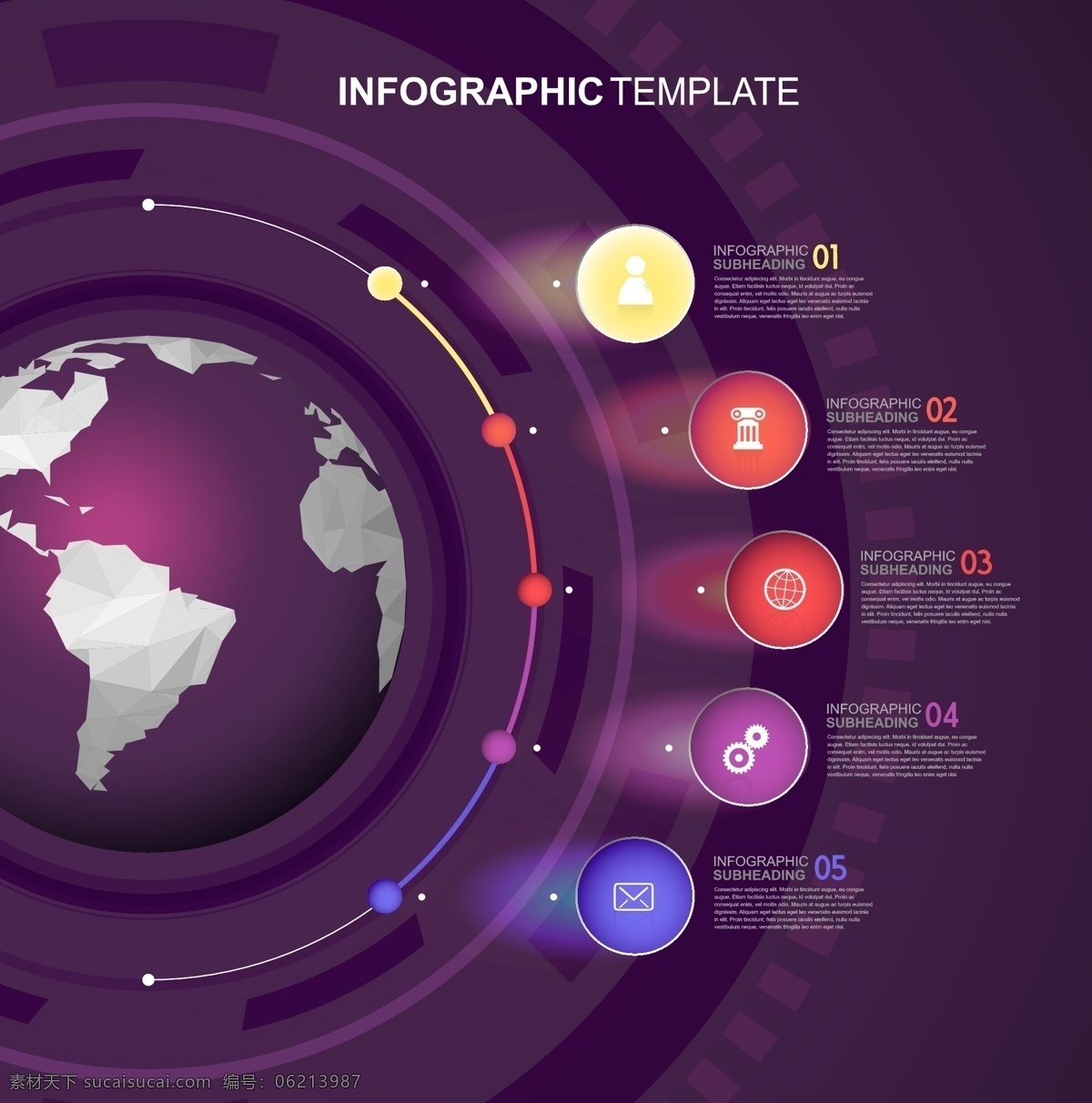 科技信息图表 地球 圆环 紫色图表 立体图表 科技图表 创意图表 信息图表 分类图表 统计图表 ppt图表 演示图形 设计元素
