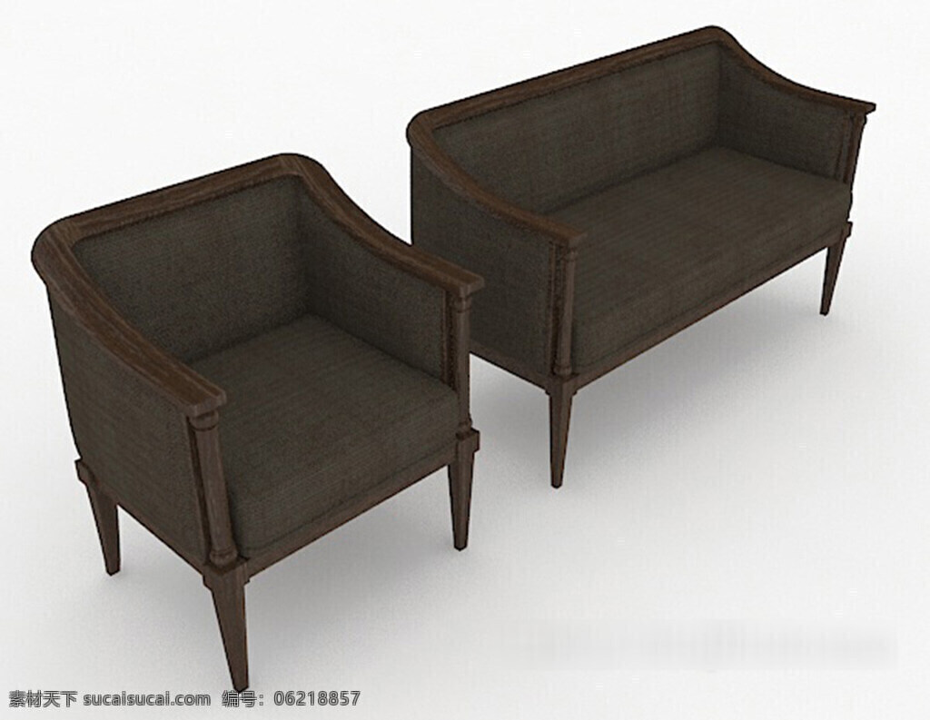 新 中式 简约 木质 多人 沙发 3d 模型 3d模型下载 3dmax 现代风格模型 灰色模型 白色