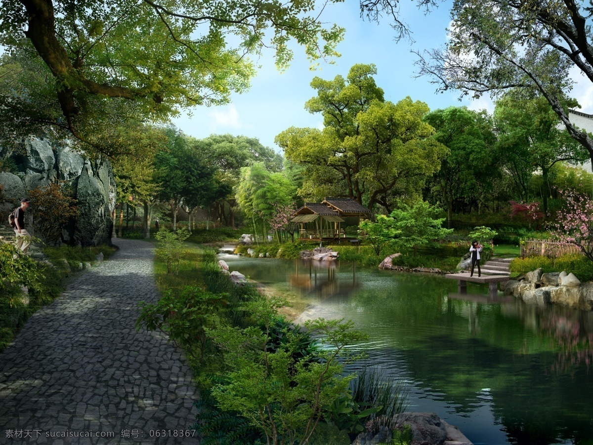 公园景观 环境设计 公园 水景 绿化 天空 河流 植物 景色 景观设计