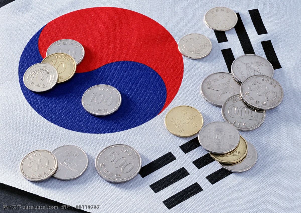 韩国 国旗 硬币 经济 货币 战争 韩国国旗 商业金融 韩国硬币 韩国经济 货币战争 货币贸易 商务金融