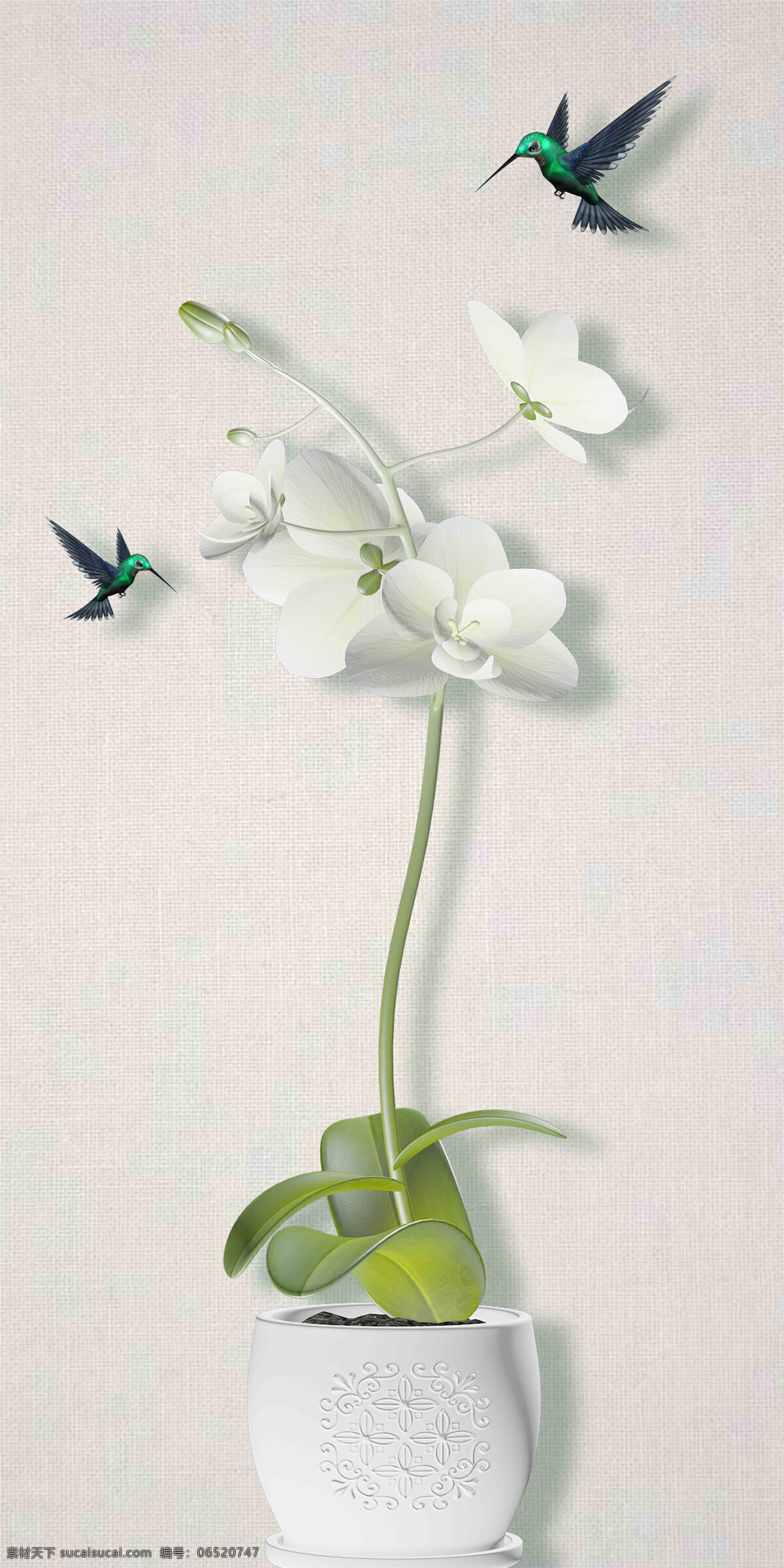 新 中式 装饰画 背景 鸟 玉兰 花瓶 叶子 浮雕
