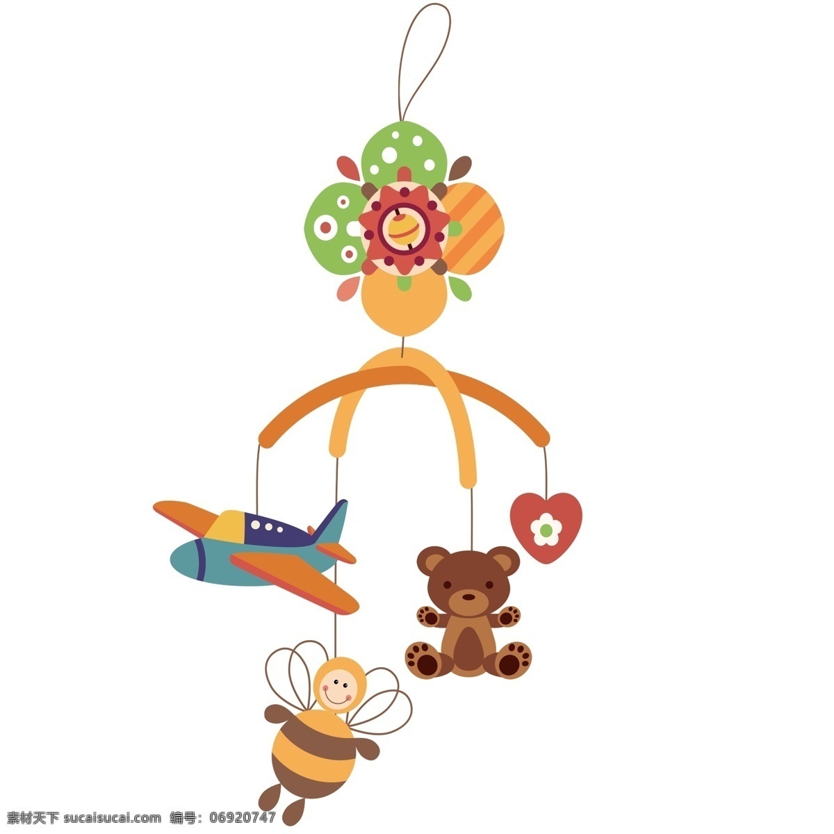 婴儿 床头 悬挂 玩具 插画 卡通 婴儿玩具 床头玩具 小熊布偶 飞机模型 黄色大蜜蜂 婴儿用品 儿童
