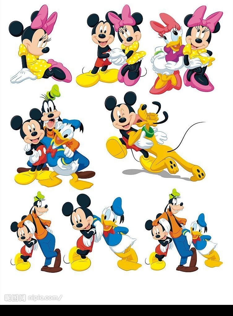 专辑 迪士尼 米老鼠 唐老鸭 可爱 卡通 形象 米奇 mickey mouse donald duck 生物世界 其他生物 矢量图库