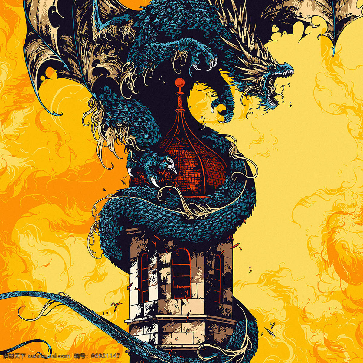 邪恶 城堡 屠龙 巨兽 猛兽 童话世界 意象世界 变异 艺术创作 美术 文化艺术 绘画书法