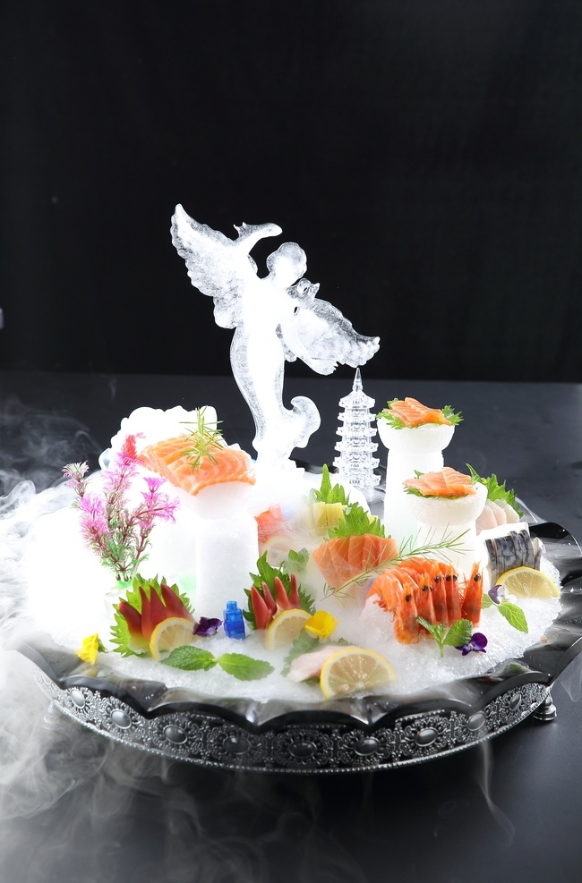 花式刺身拼盘 大虾 鱼 三文鱼 北极贝 冰 餐饮美食 传统美食