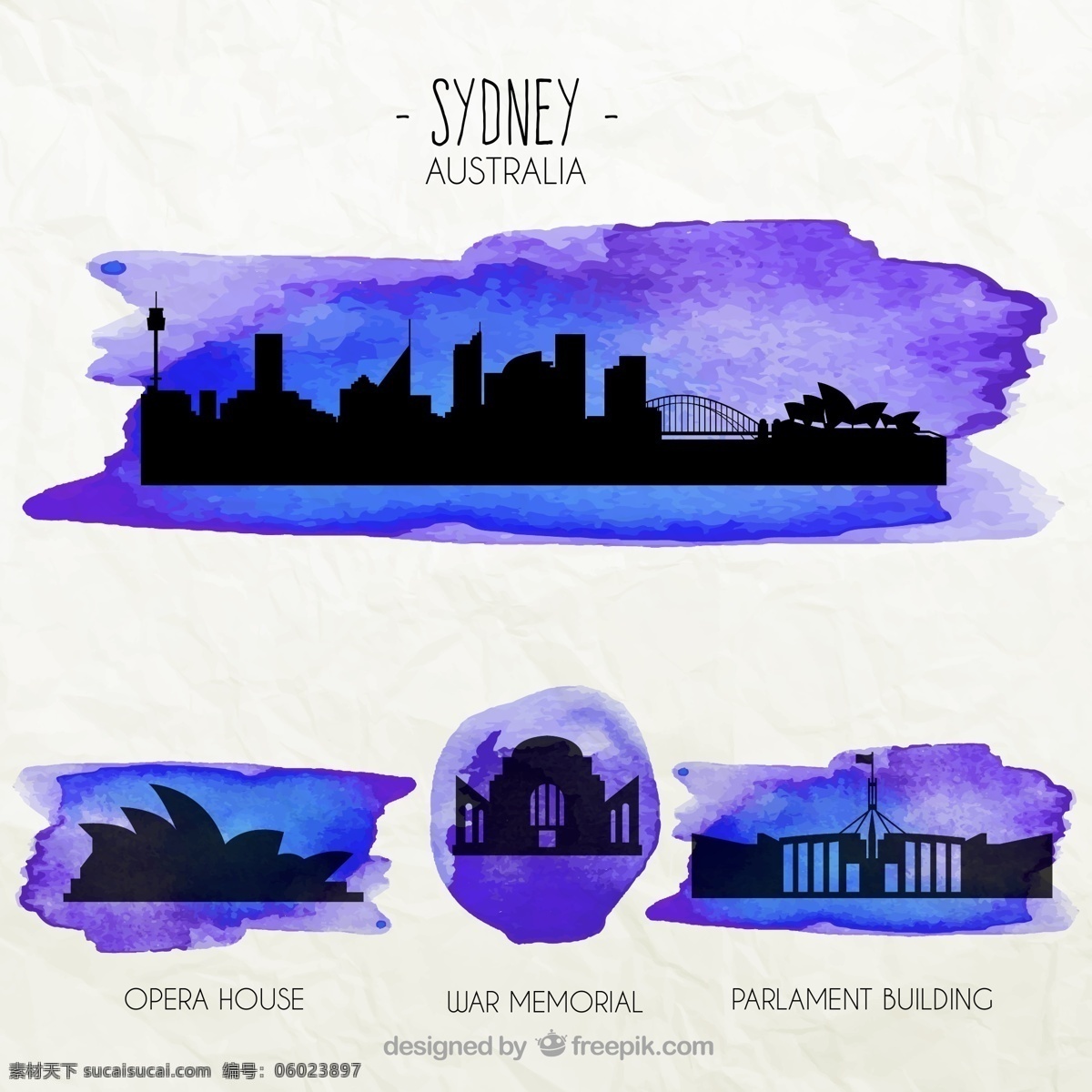 水彩 澳大利亚 著名 建筑 矢量图 战争纪念馆 议会大厦 堪培拉 悉尼歌剧院 悉尼