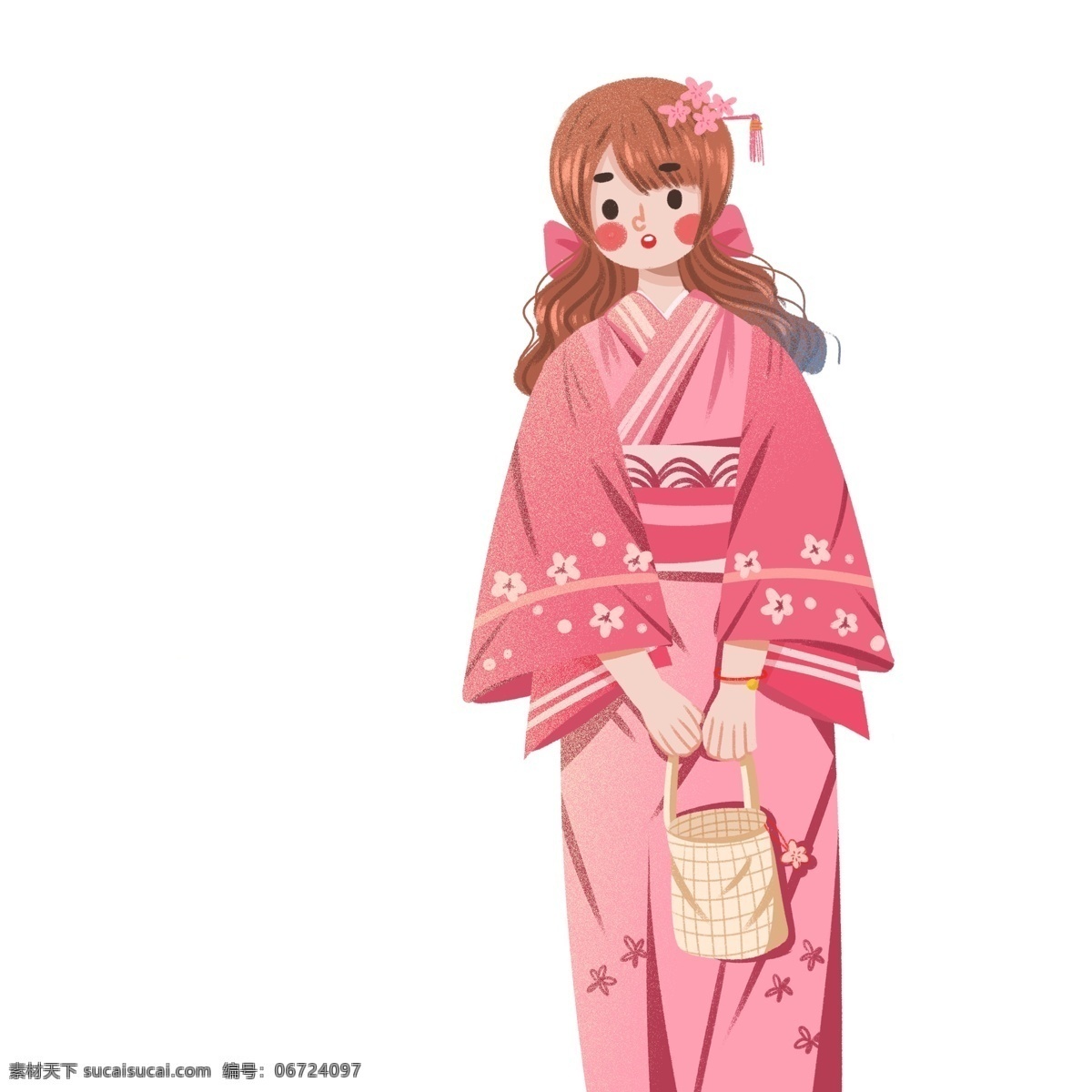 清新 可爱 穿着 和服 少女 人物 卡通 女生 日本 日系 人物设计 插画设计