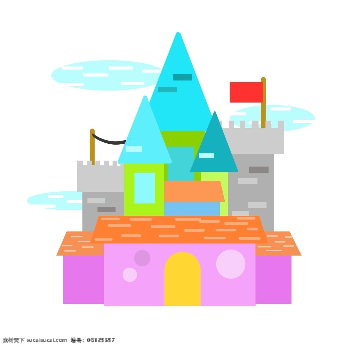 蓝色 建筑 城堡 插画 蓝色的房子 卡通插画 城堡插画 建筑插画 房子插画 古老城堡 尖尖的房顶