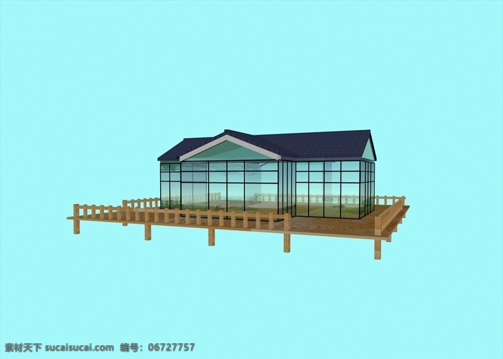 水上餐厅 玻璃房 栈道 木栅栏 鸟瞰图 效果图 3d模型 木栈道 3d设计 3d作品 max
