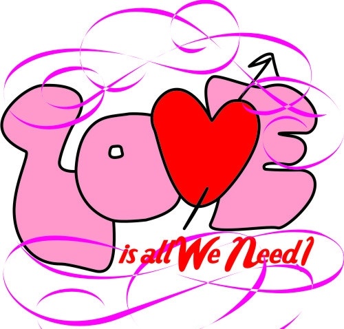 我们需要愛 爱 love 一箭穿心 愛心 粉红色 大红色 矢量 情人节 卡通设计