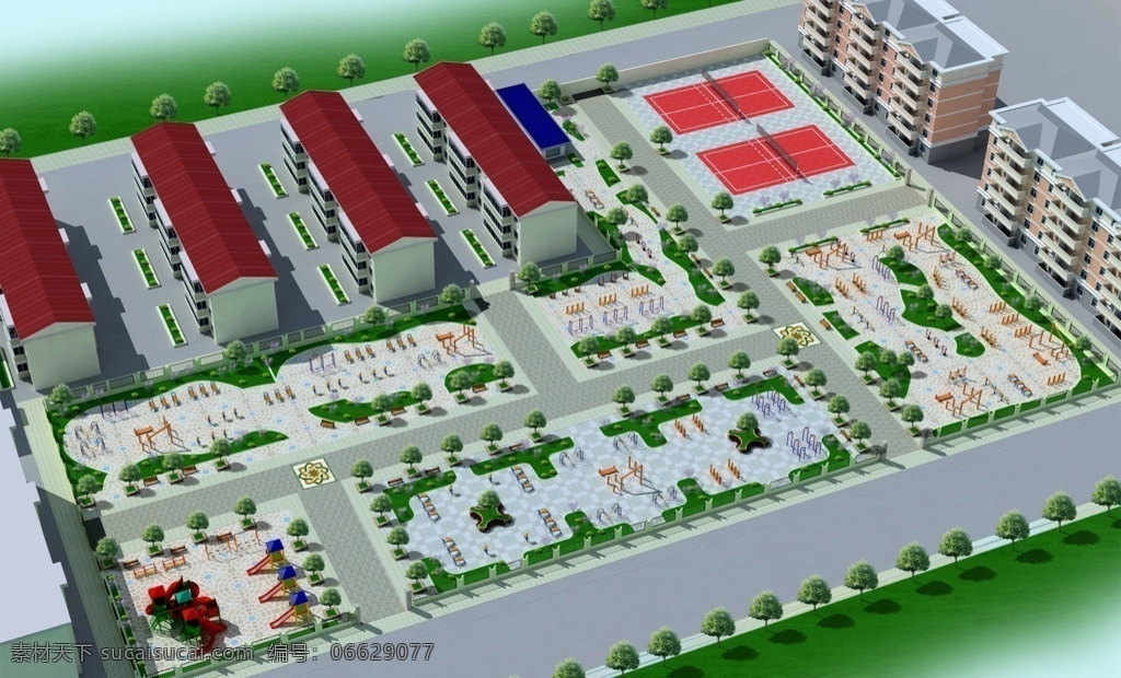 健身 广场 效果图 环境设计 景观设计 健身器 休闲广场 广场绿化 小区广场 源文件