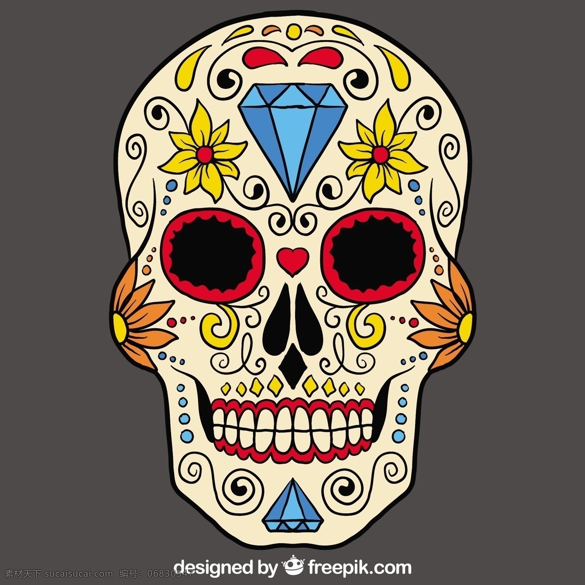 手拉糖头骨 一方面 万圣节 头骨 手绘 墨西哥 绘画 文化 糖 天 抽死的 粗略的 传统的 糖头骨 亡灵节 灰色