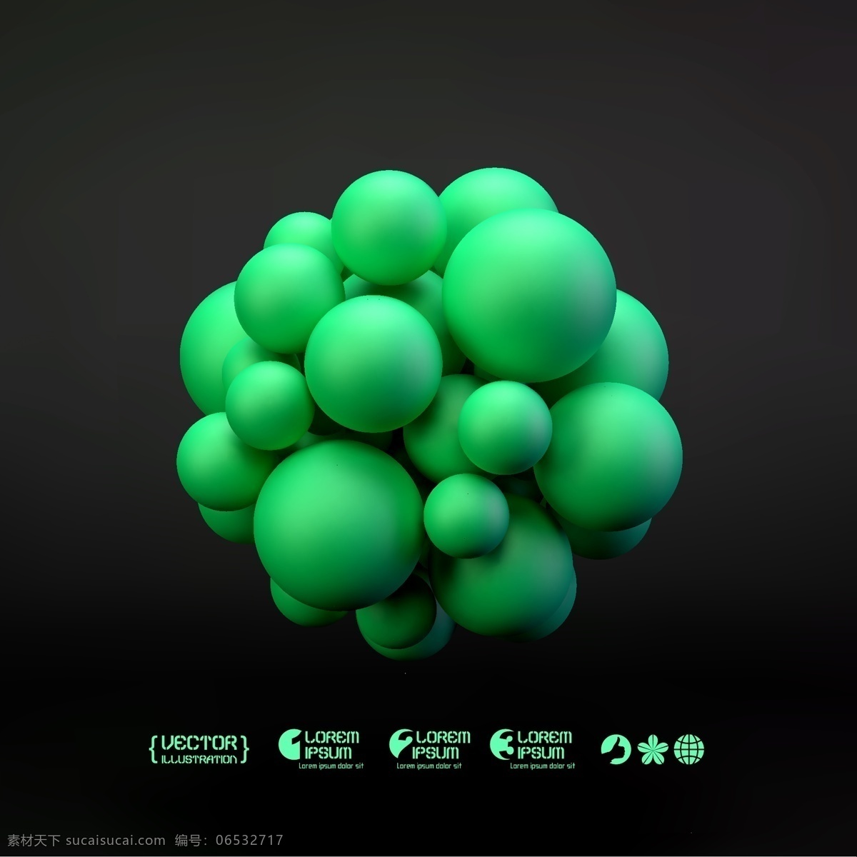 绿色 圆球 组成 立体 图案 立体图案 3d 图标 生活百科 矢量素材 黑色