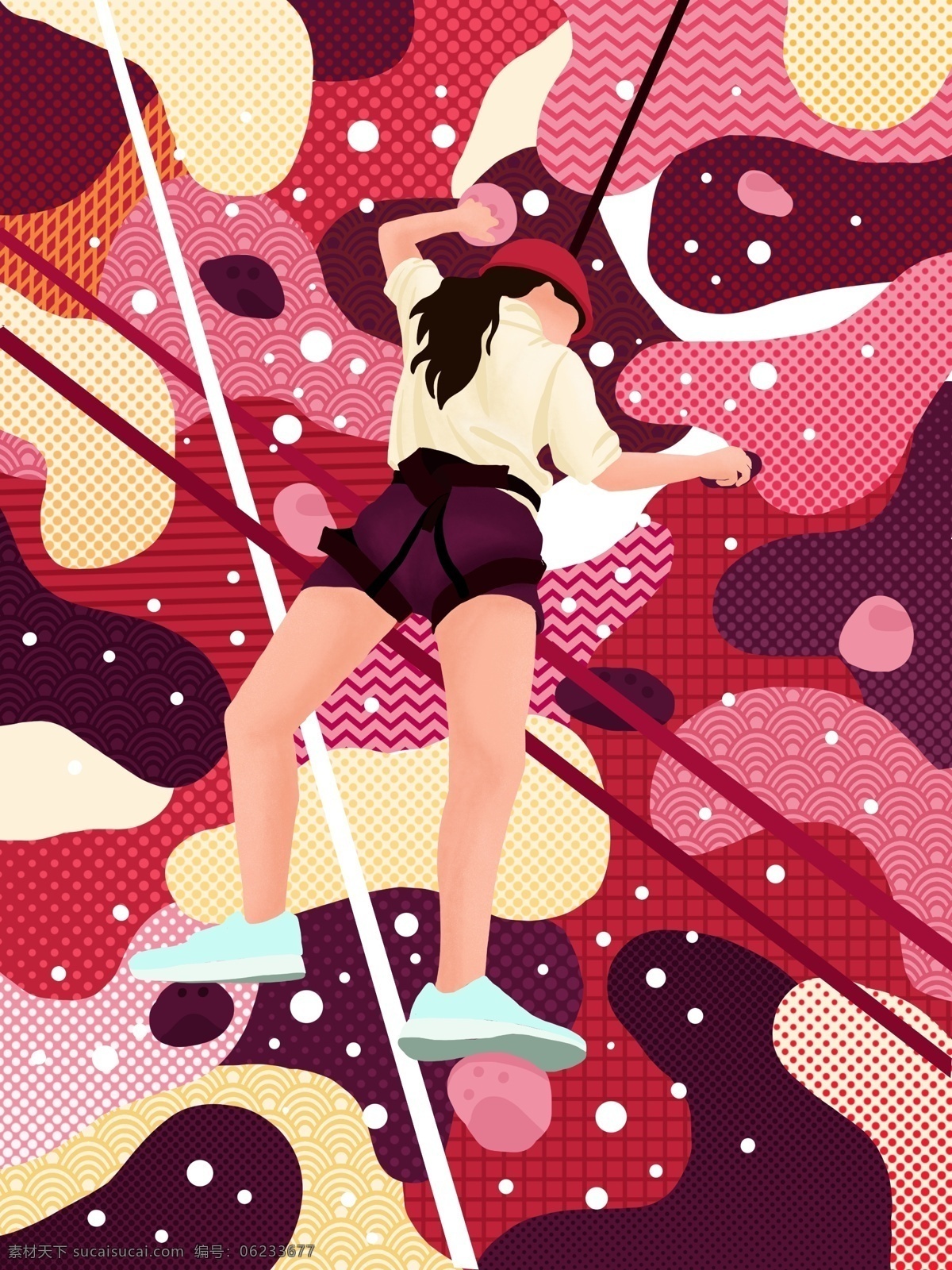 红色 游走 梦 运动 系 女孩 攀岩 抽象 插画 抽象插画 微信用图 游走的梦 运动系 运动系插画