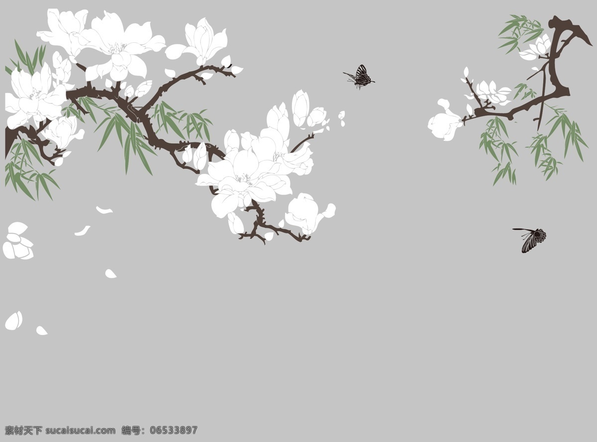 玉兰花 对角花 蝴蝶花 富贵花 电视背景 沙发背景 矢量图 底纹边框 条纹线条