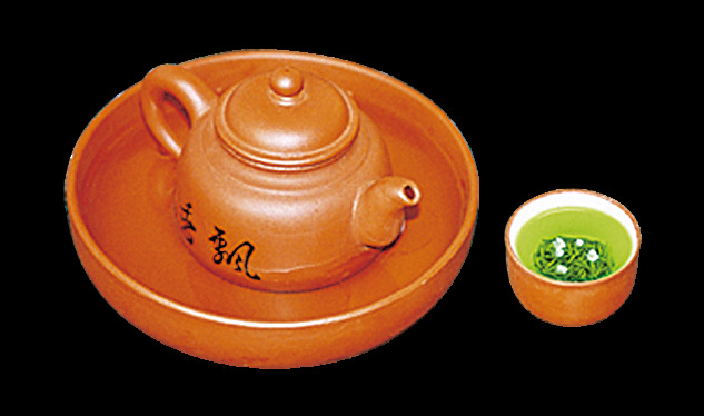 古朴 黄褐色 茶具 产品 实物 产品实物 绿色茶杯 磨砂茶具 圆形茶盘