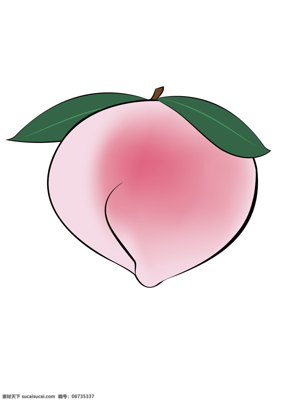 卡通手绘桃子 桃子素材 水蜜桃素材 粉色桃子 带叶桃子 手绘水蜜桃 分层