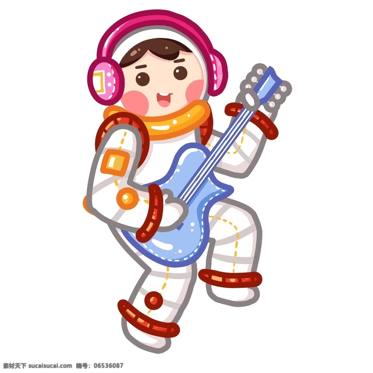 手绘 可爱 穿着 太空服 弹 吉他 男孩 卡通 宇航员 人物 插画 弹吉他 人物素材