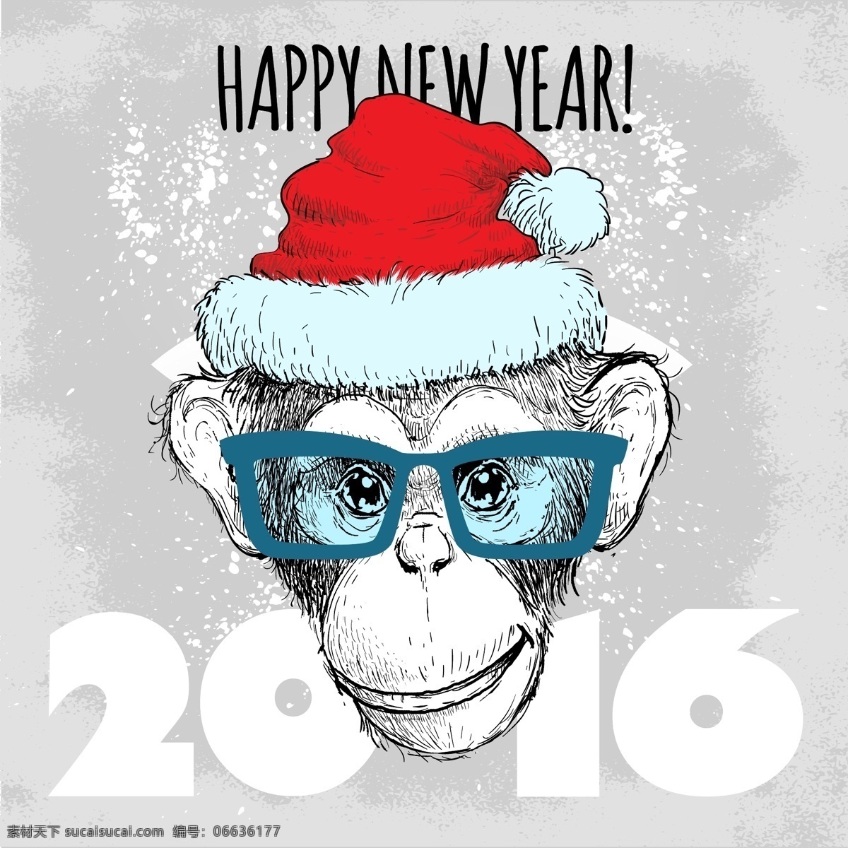 可爱 圣诞 猴子 插画 卡通 节日 圣诞帽子 动物 眼镜