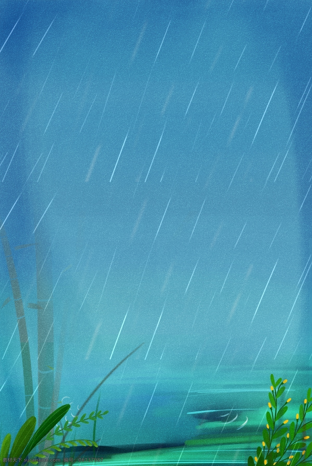 节气 传统 雨水 分层 banner 雨水节气 传统节气 二十四节气 手绘 插画 春天 竹子 创意合成