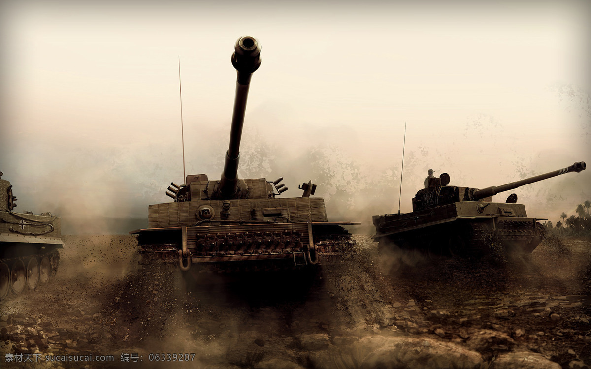 进攻 中 德国 虎 式 坦克 插画 二战 钢铁 战场 坦克战 装甲兵 插画集
