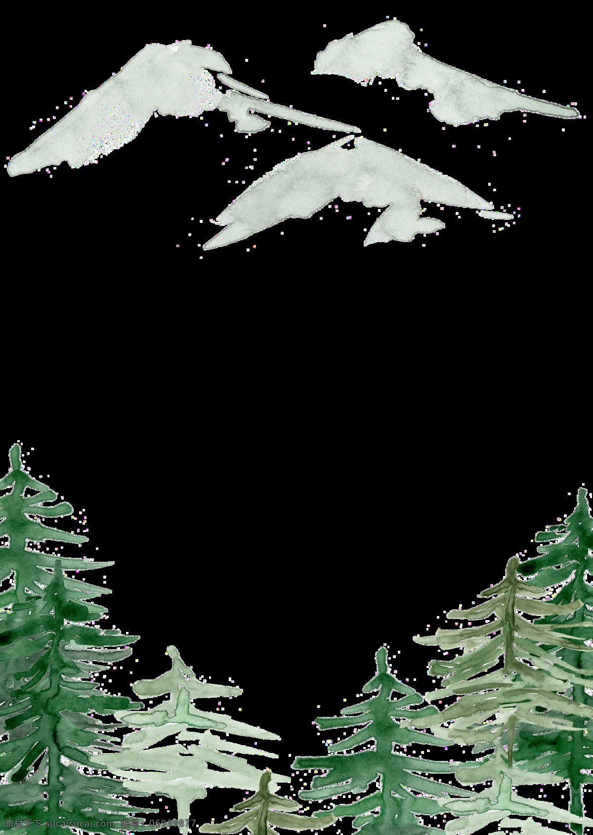 绿色 水彩 手绘 山水 森林 透明 卡通 透明素材 免扣素材 装饰图案