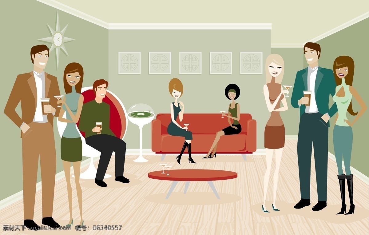 美女 聚会 喝咖啡 沙发 矢量人物 享受 消费 椅子 桌子 美女聚会 喝可乐 矢量图