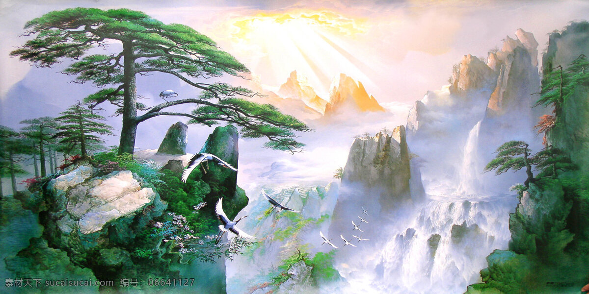 迎客松 风景 装饰画 抽象油画 花卉装饰画 抽象画 绘画艺术 油画艺术 无框画 书画文字 中堂画 山水画 瀑布