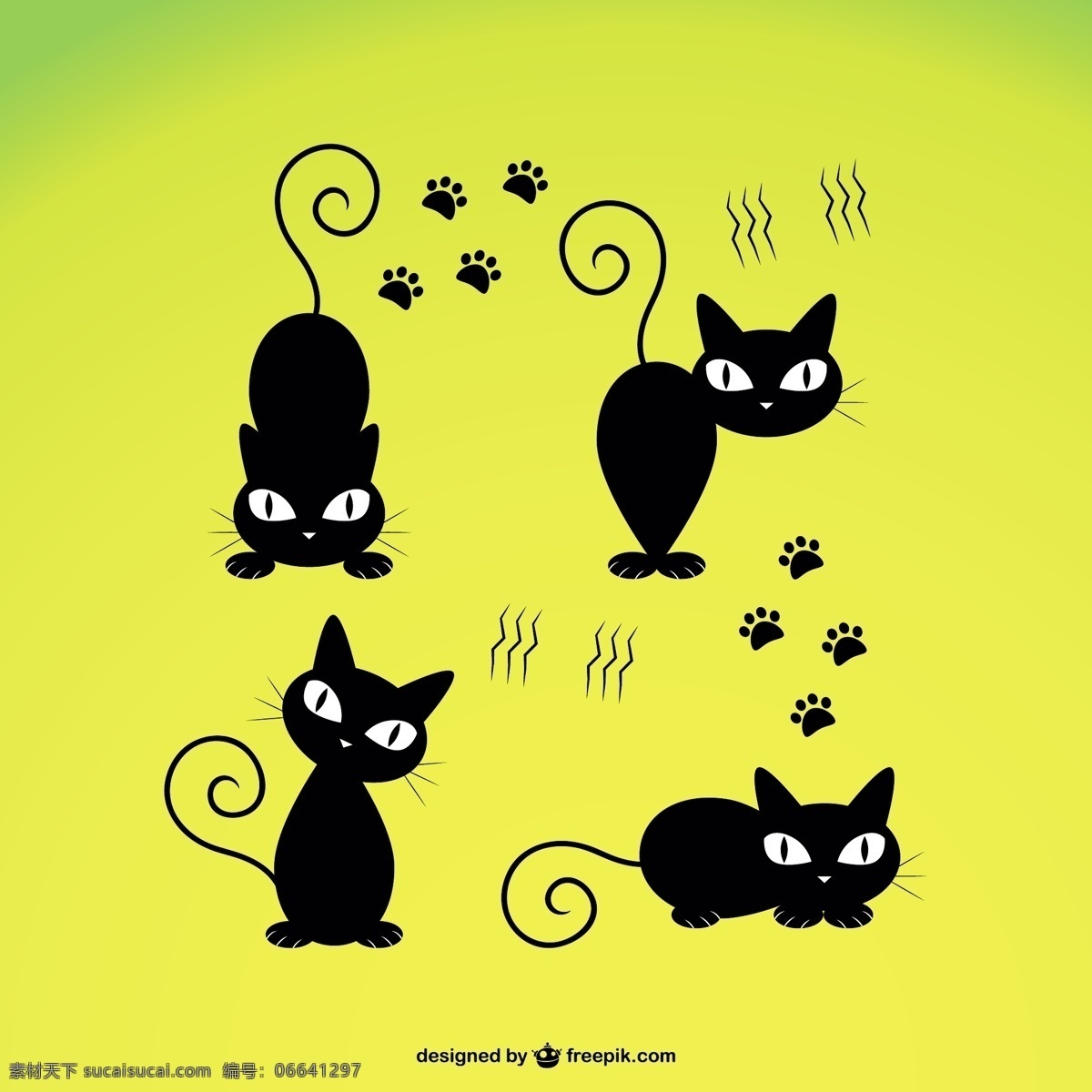 可爱的黑猫 模板 猫 动物 卡通 人物 可爱 图形 轮廓 布局 符号 图形设计 黑色 宠物 形状 卡通人物 插图 设计元素 黄色