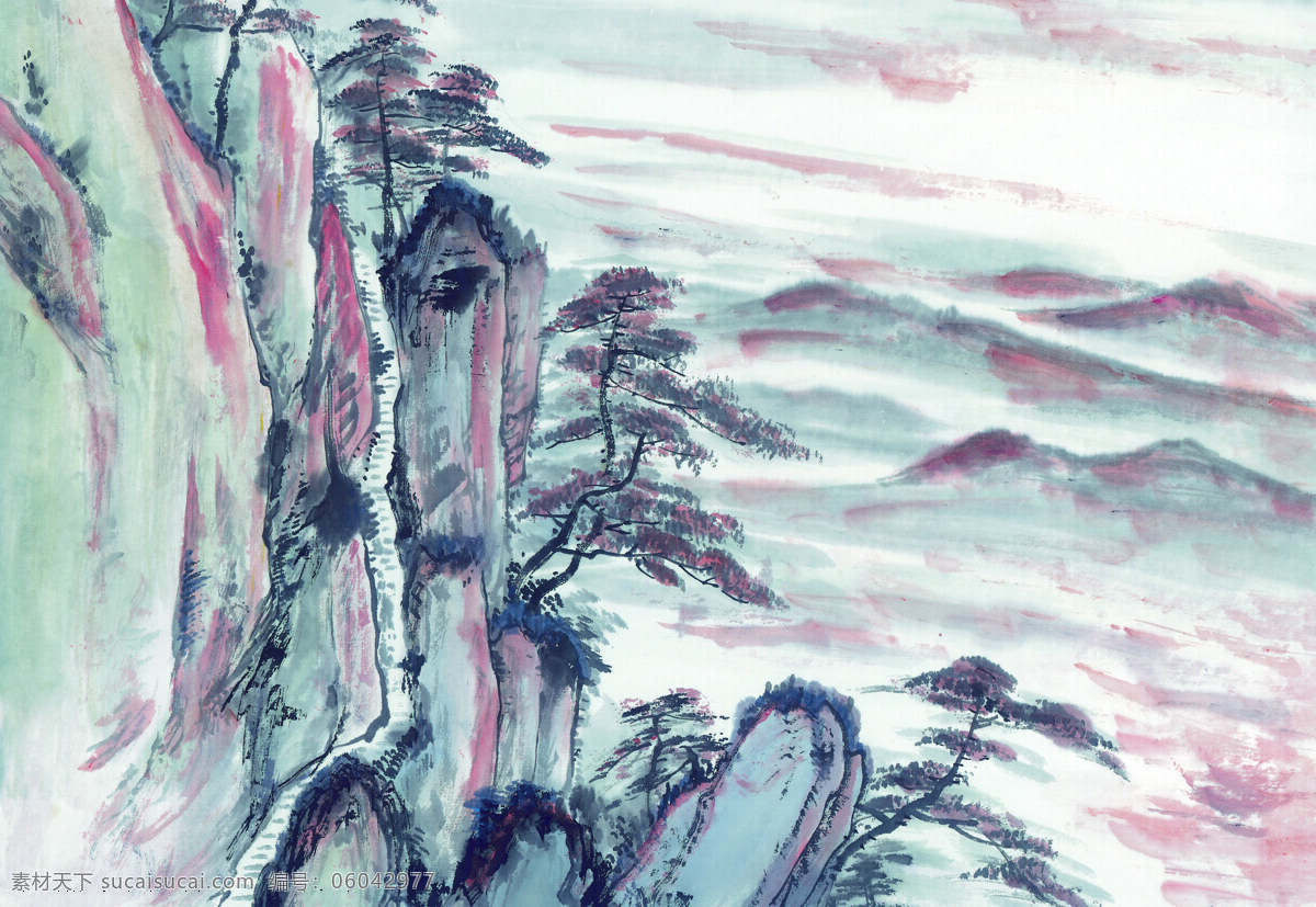 中国国画篇 山水 国画 水墨 险山 云海 群山 中国 篇 文化艺术 绘画书法