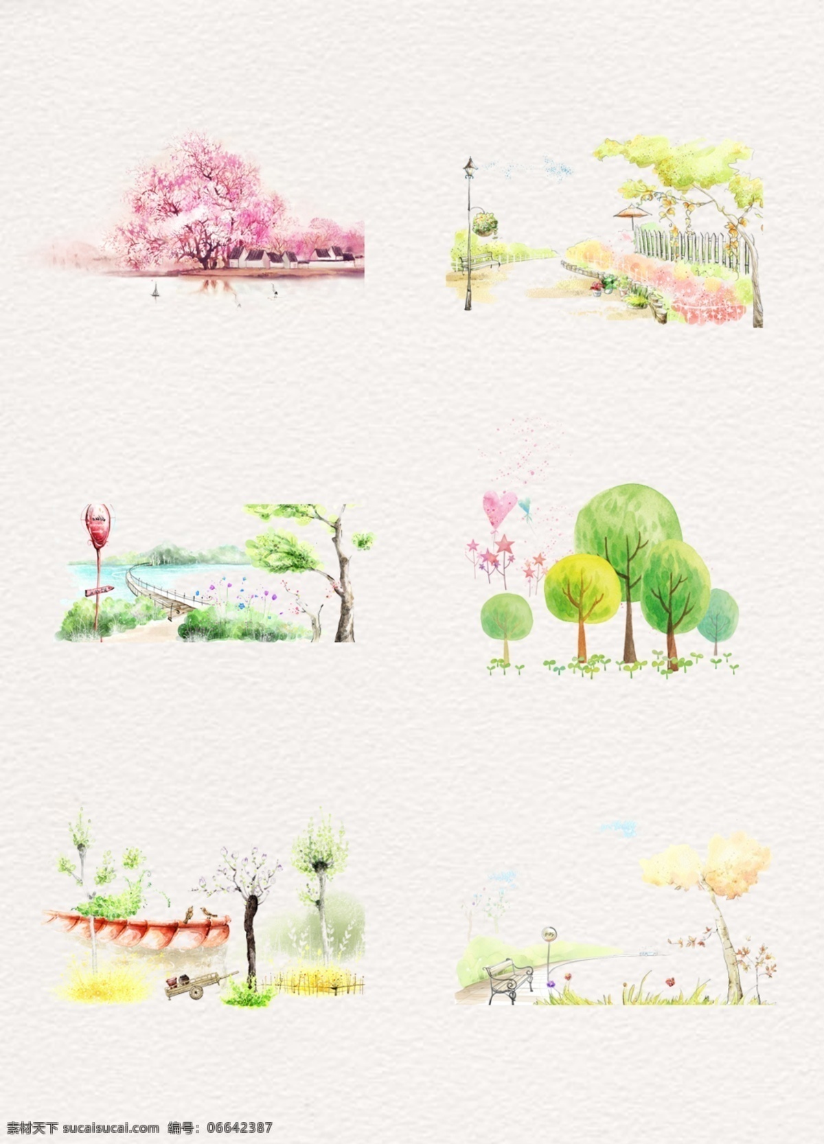 彩色 植物 树木 风景 场景 路灯 马路 春天 春游 彩色树木 粉色树木 彩绘树木场景