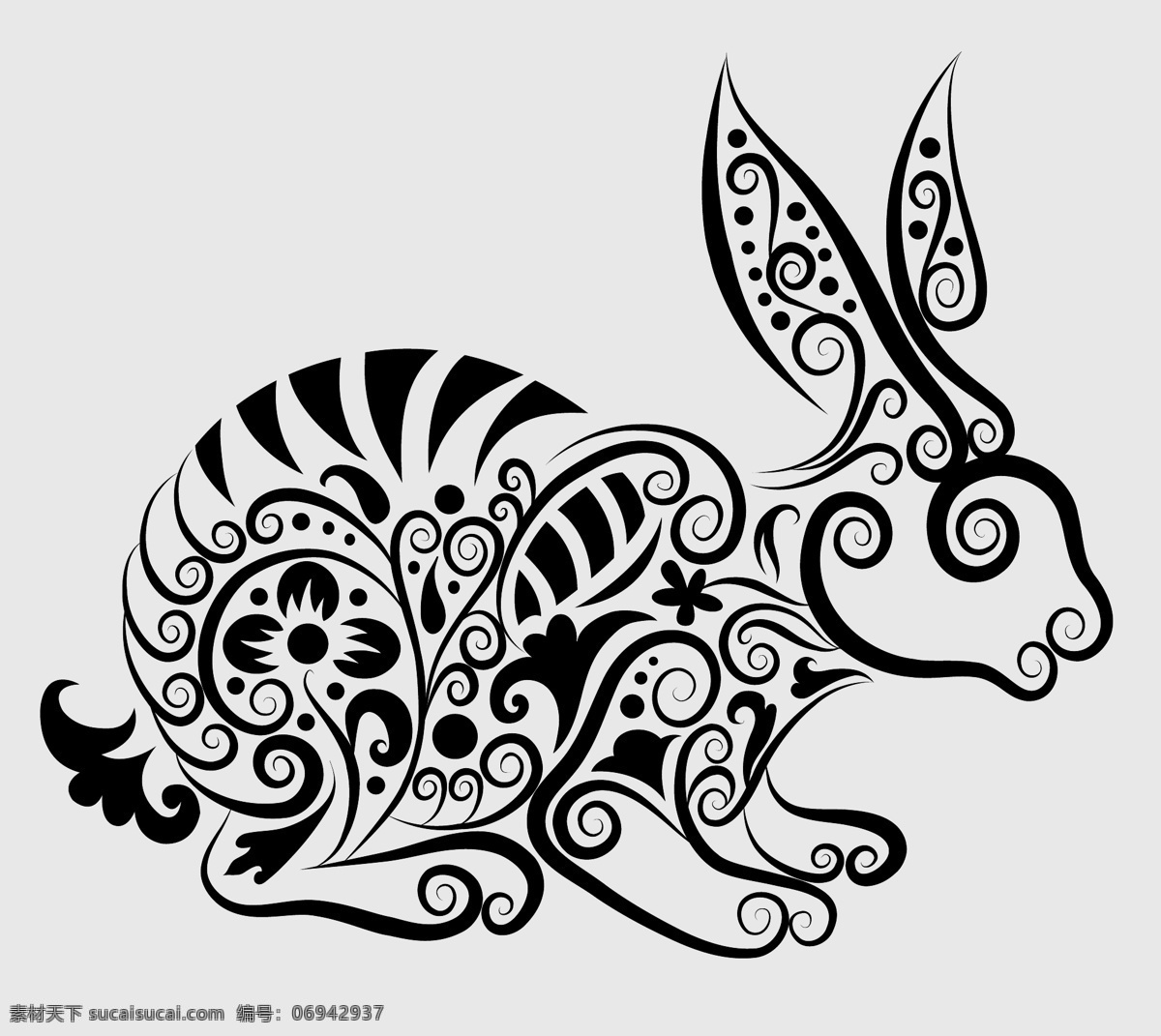 兔子 手绘 图案 刺青 动物 花纹 剪影 矢量素材 图形 纹身 线稿 线条 矢量图 其他矢量图