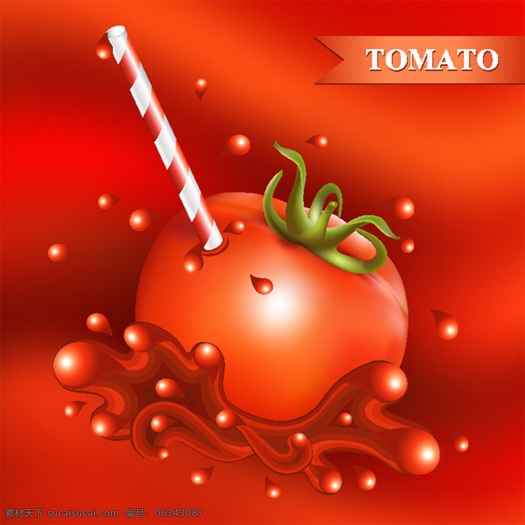 西红柿 果汁 海报 背景 立体 外包装 宣传 单张 插画 红色
