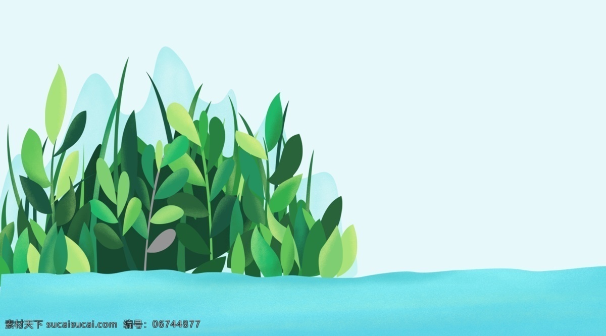 抽象 风 手绘 绿色植物 插画 背景 植物背景 psd背景 花卉背景 通用背景 卡通背景 风景插画背景